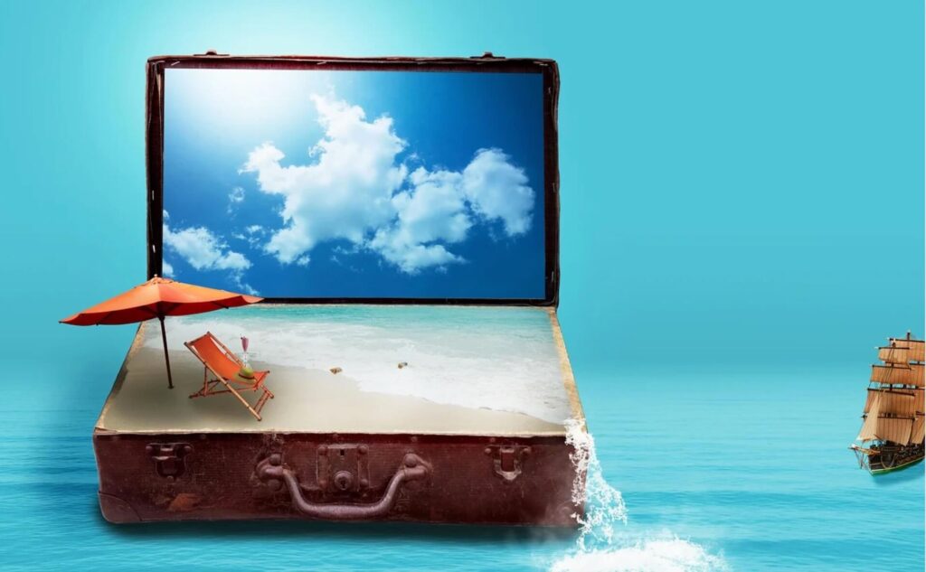 スーツケースと海