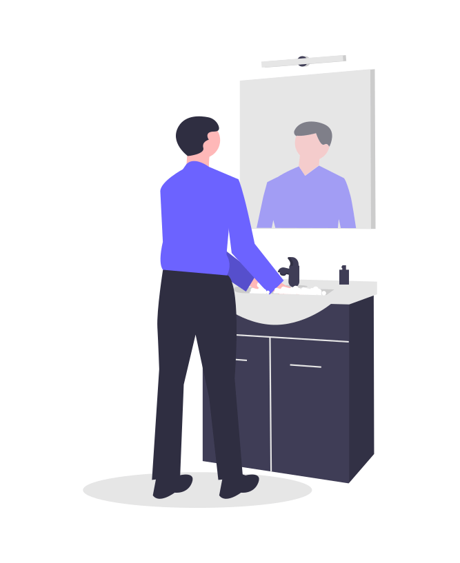 手を洗う男性